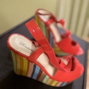 Coral striped wedge heels size 11